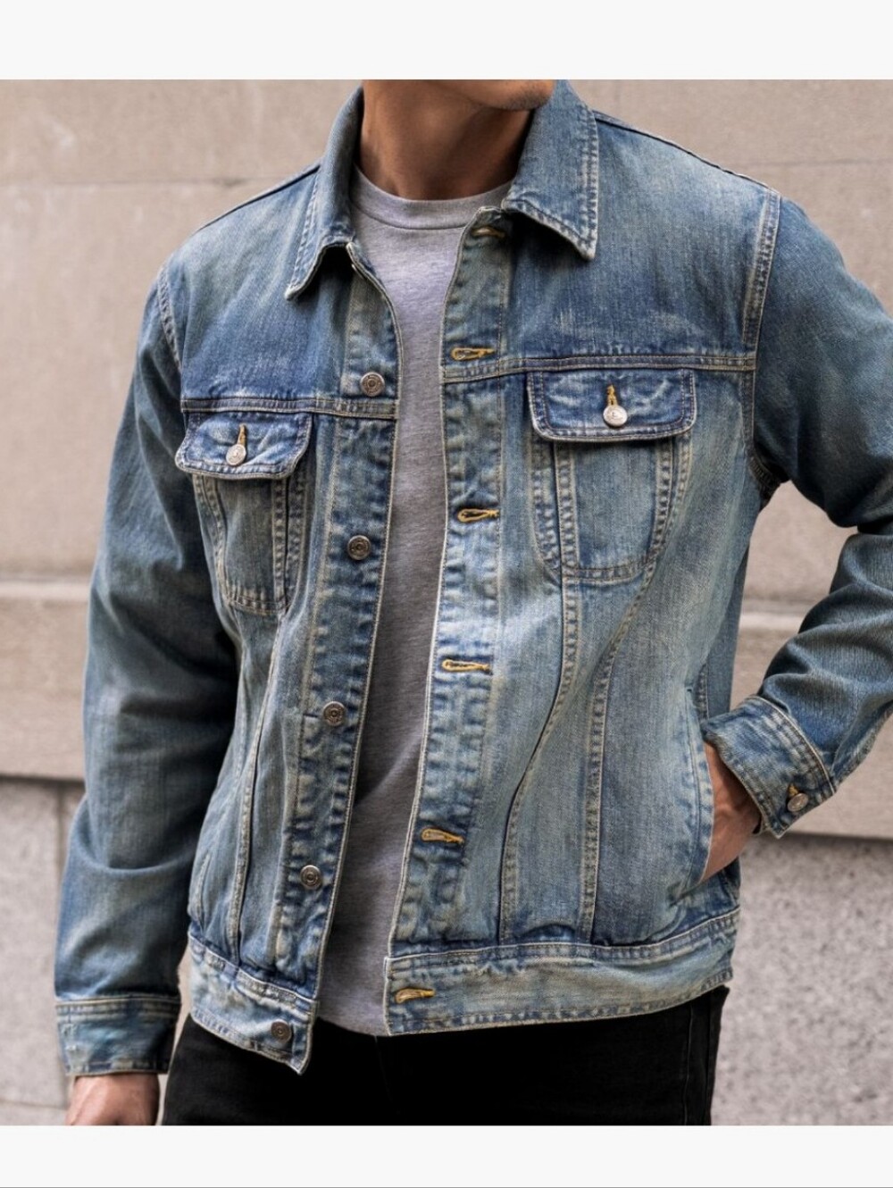 Lucky Brand Denim Jacket with Distressed Detail